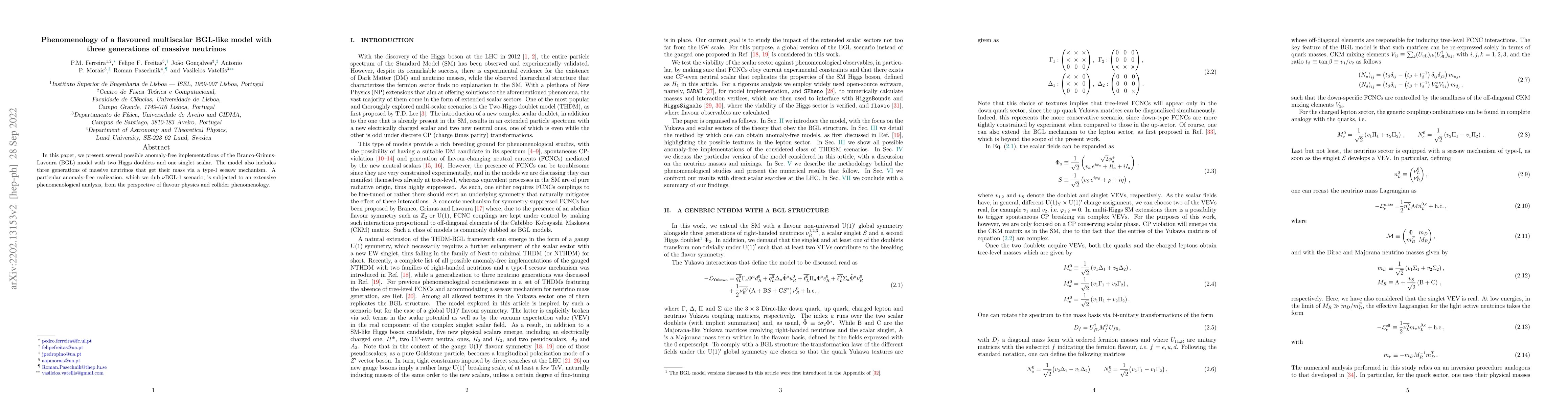 Thumbnail for Phenomenology of a flavoured multiscalar BGL-like model with three
  generations of massive neutrinos