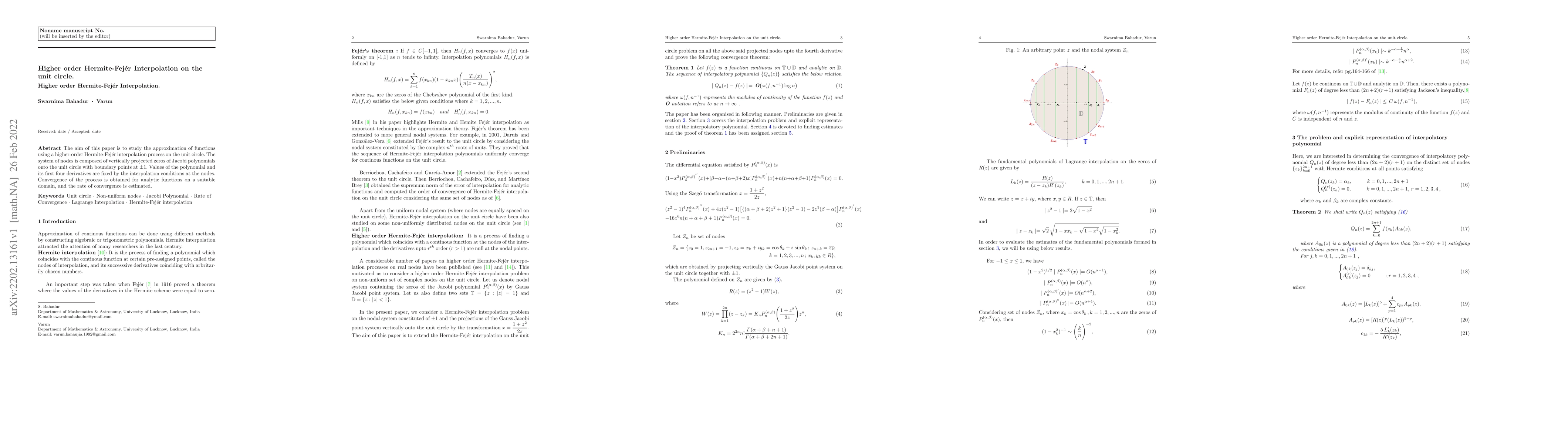 Thumbnail for Higher order Hermite-Fejer Interpolation on the unit circle