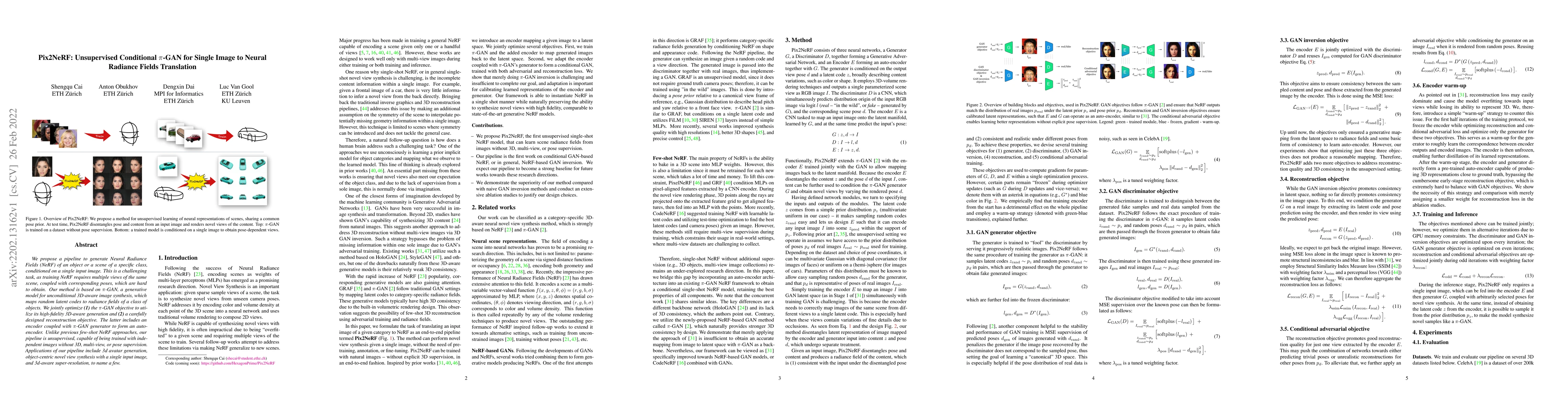 Thumbnail for Pix2NeRF: Unsupervised Conditional $\pi$-GAN for Single Image to Neural
  Radiance Fields Translation
