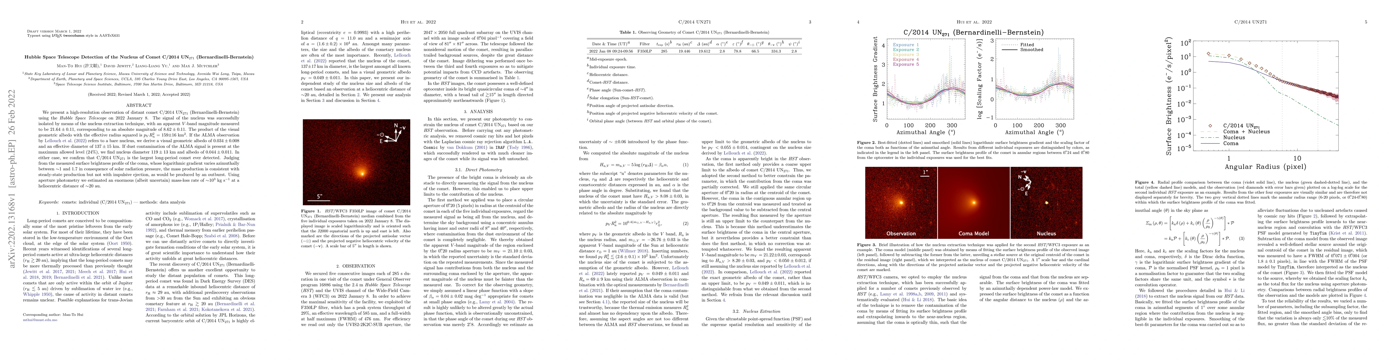 Thumbnail for Hubble Space Telescope Detection of the Nucleus of Comet C/2014
  UN$_{271}$ (Bernardinelli-Bernstein)