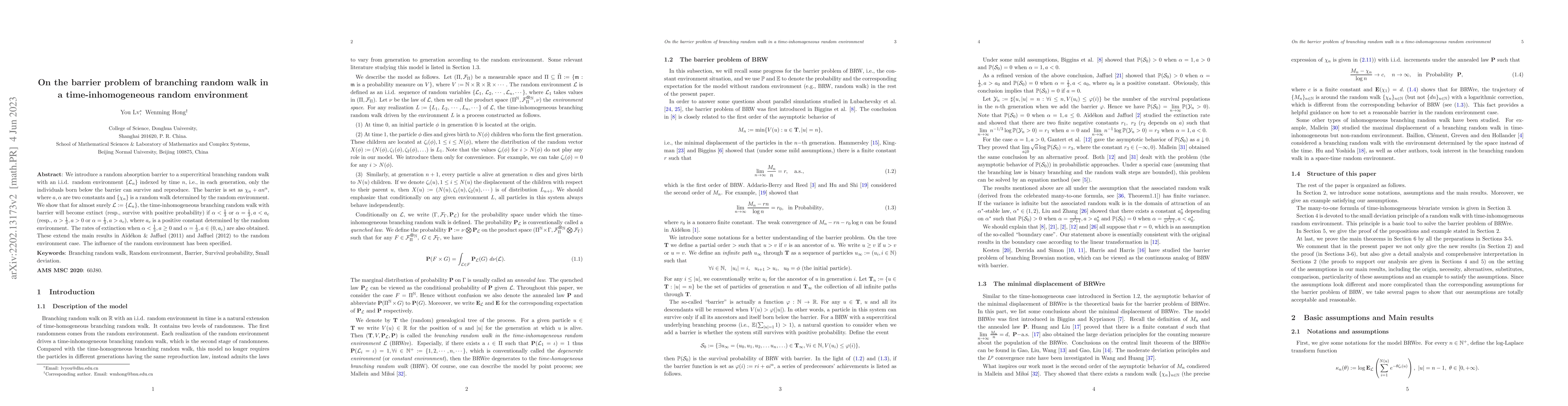 Thumbnail for On the barrier problem of branching random walk in time-inhomogeneous
  random environment