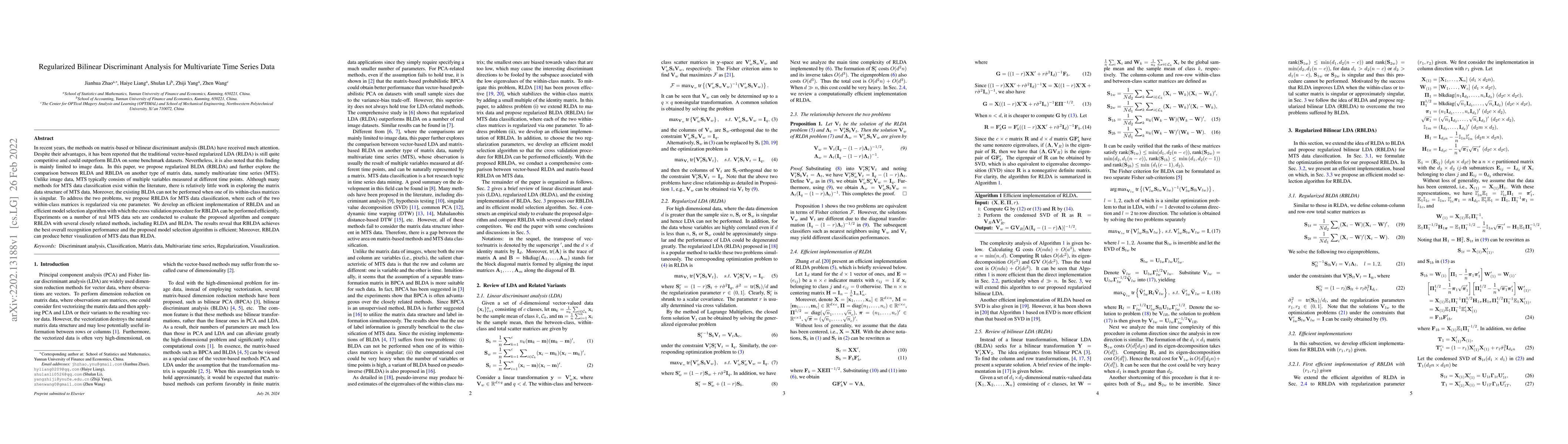 Thumbnail for Regularized Bilinear Discriminant Analysis for Multivariate Time Series
  Data