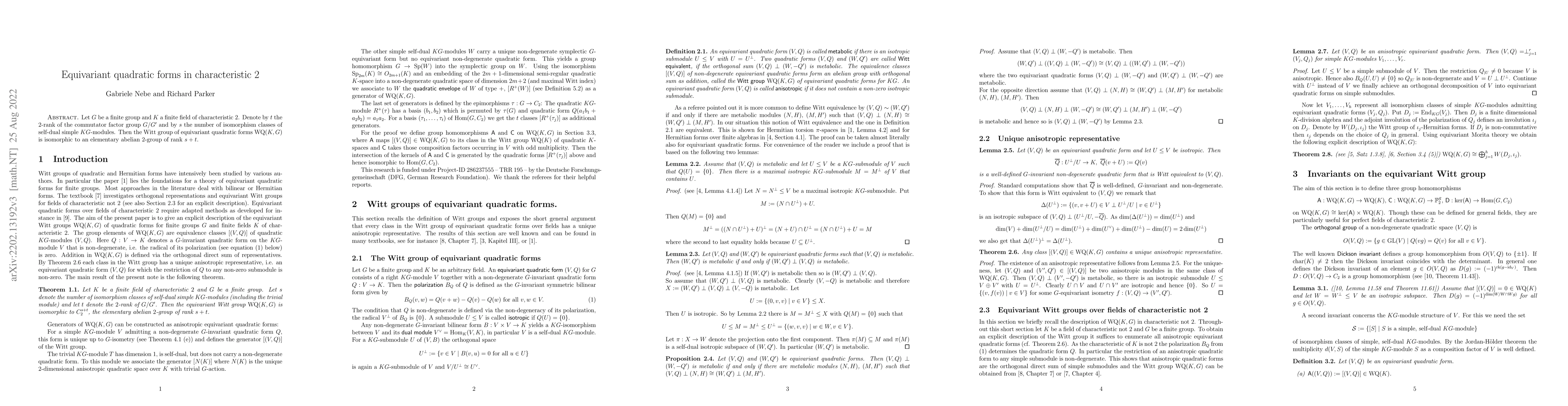 Thumbnail for Equivariant quadratic forms in characteristic 2