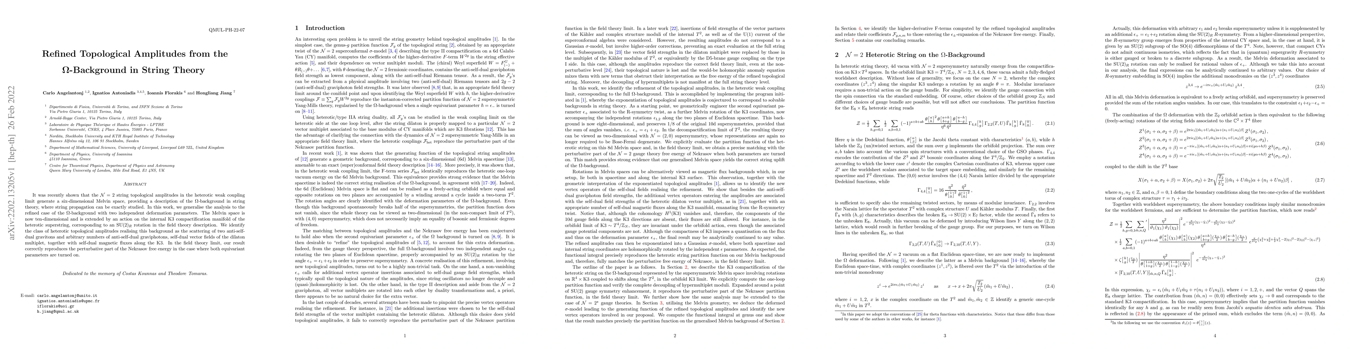 Thumbnail for Refined Topological Amplitudes from the $\Omega$-Background in String
  Theory