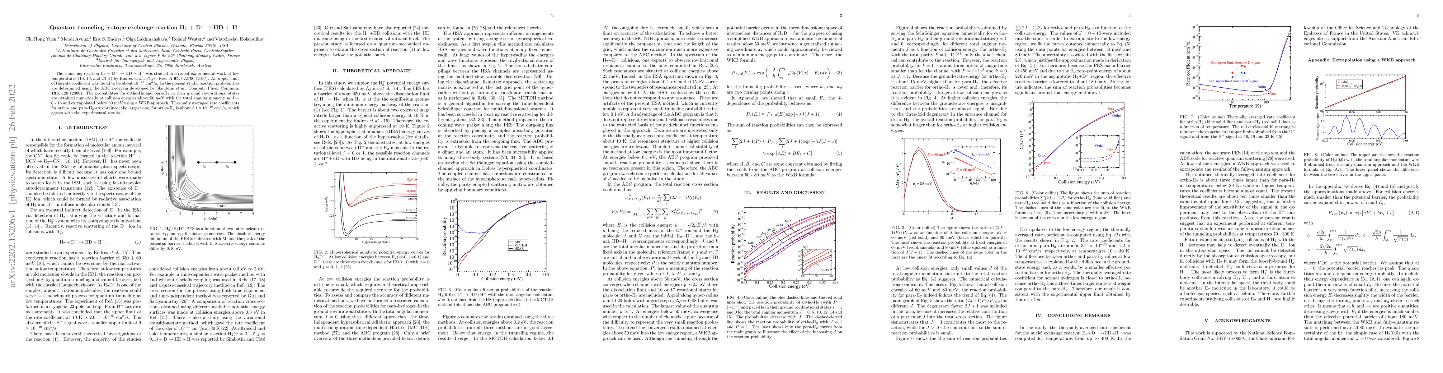Thumbnail for Quantum tunneling isotope exchange reaction H2 + D- -> HD + H-