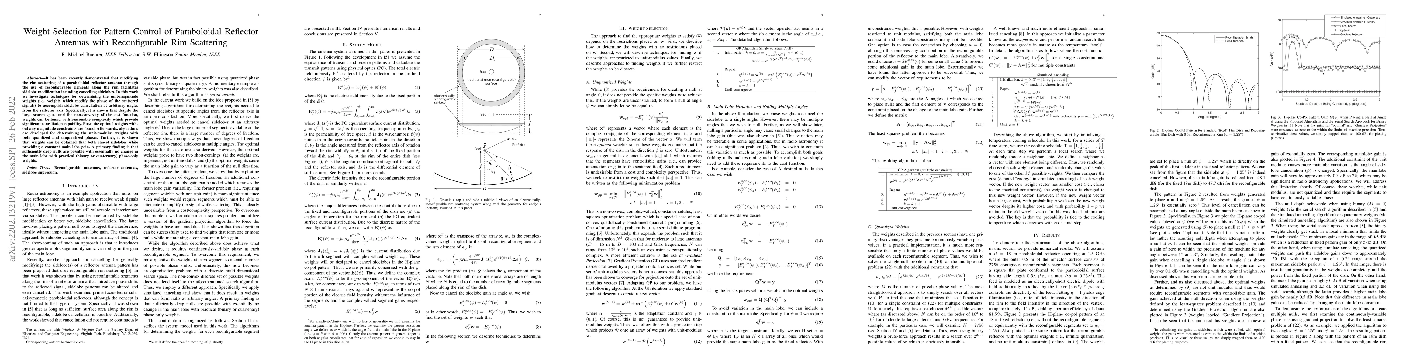 Thumbnail for Weight Selection for Pattern Control of Paraboloidal Reflector Antennas
  with Reconfigurable Rim Scattering