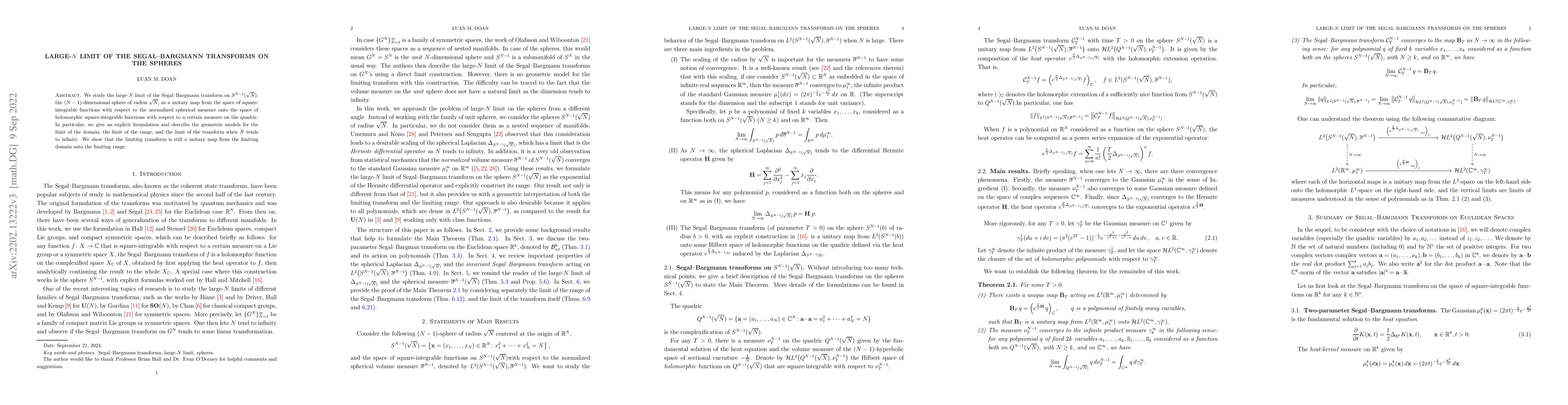 Thumbnail for Large-$N$ Limit of the Segal--Bargmann Transforms on the Spheres