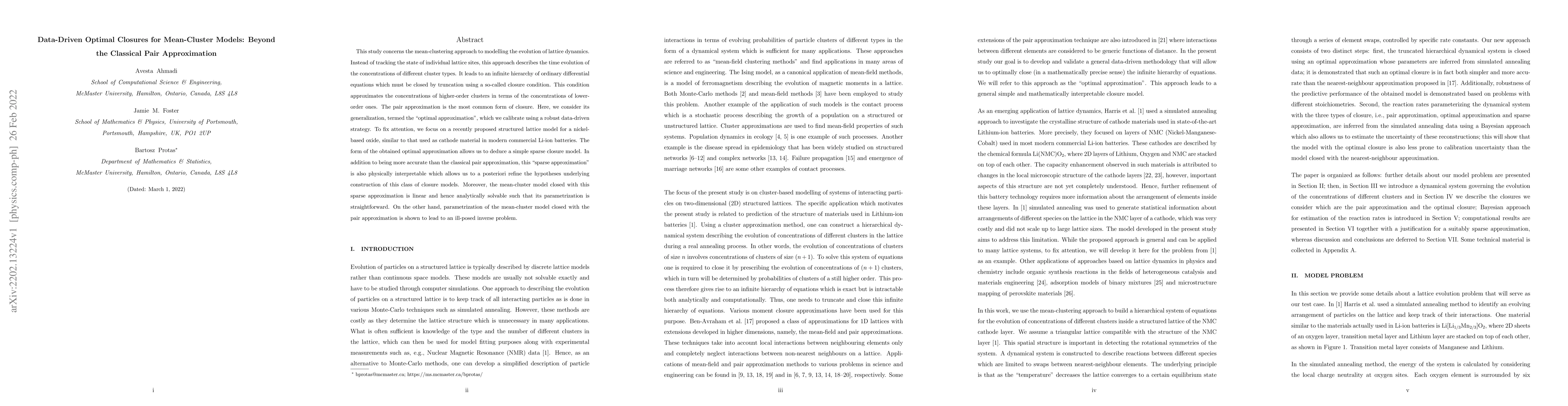 Thumbnail for Data-Driven Optimal Closures for Mean-Cluster Models: Beyond the
  Classical Pair Approximation