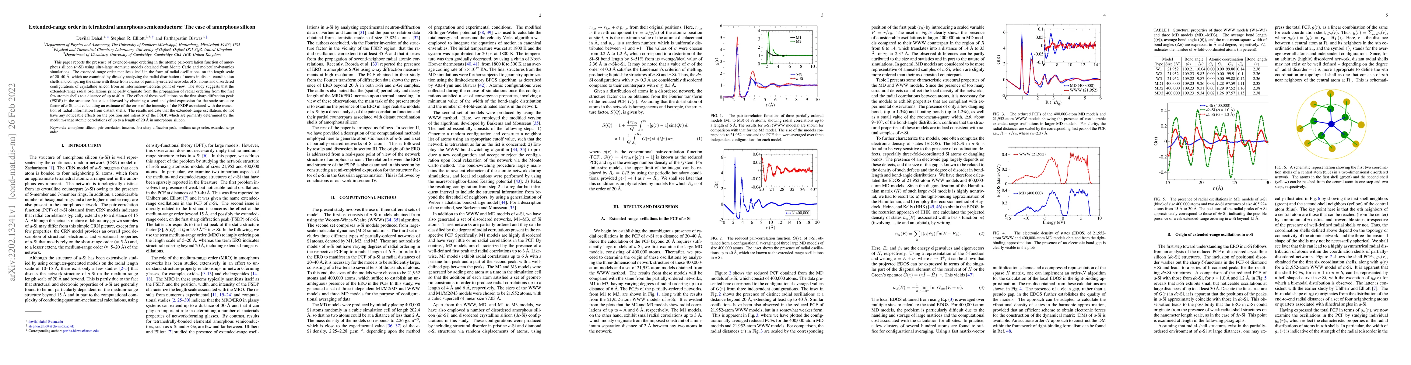Thumbnail for Extended-range order in tetrahedral amorphous semiconductors: The case
  of amorphous silicon
