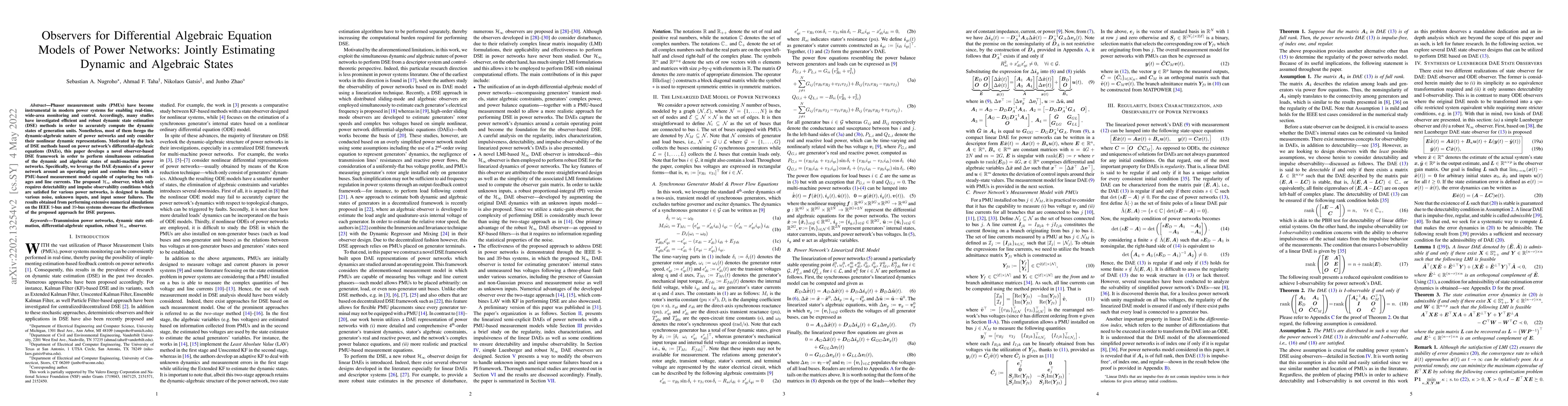 Thumbnail for Observers for Differential Algebraic Equation Models of Power Networks:
  Jointly Estimating Dynamic and Algebraic States