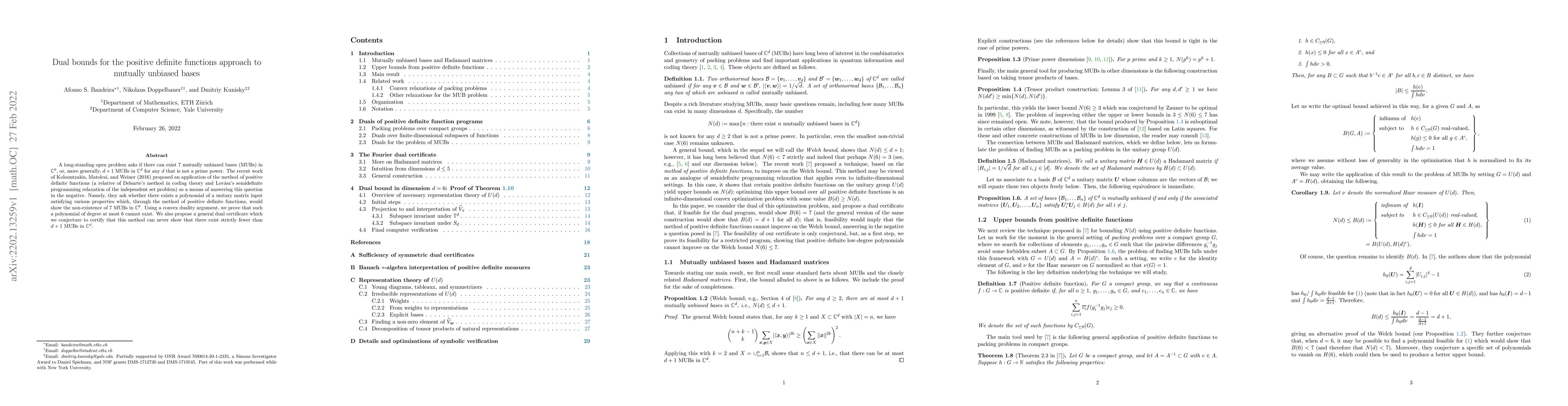 Thumbnail for Dual bounds for the positive definite functions approach to mutually
  unbiased bases