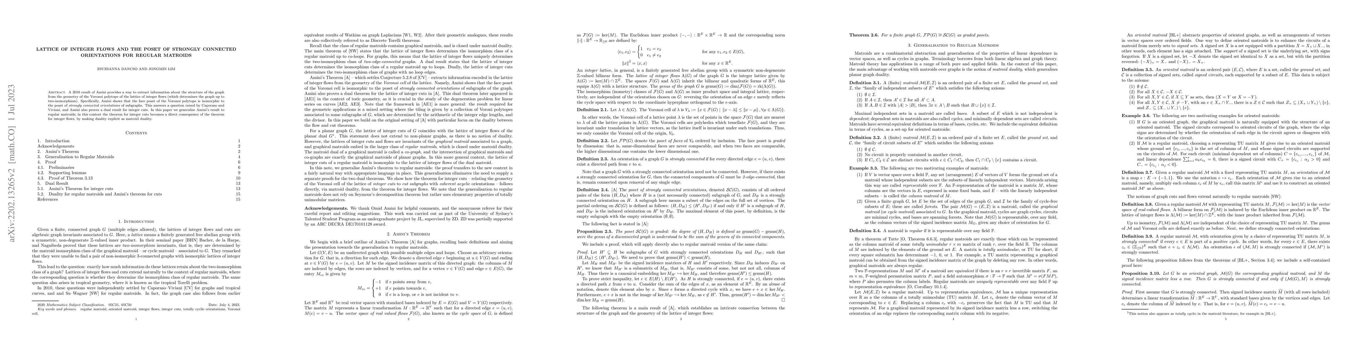 Thumbnail for Lattice of Integer Flows and the Poset of Strongly Connected
  Orientations for Regular Matroids
