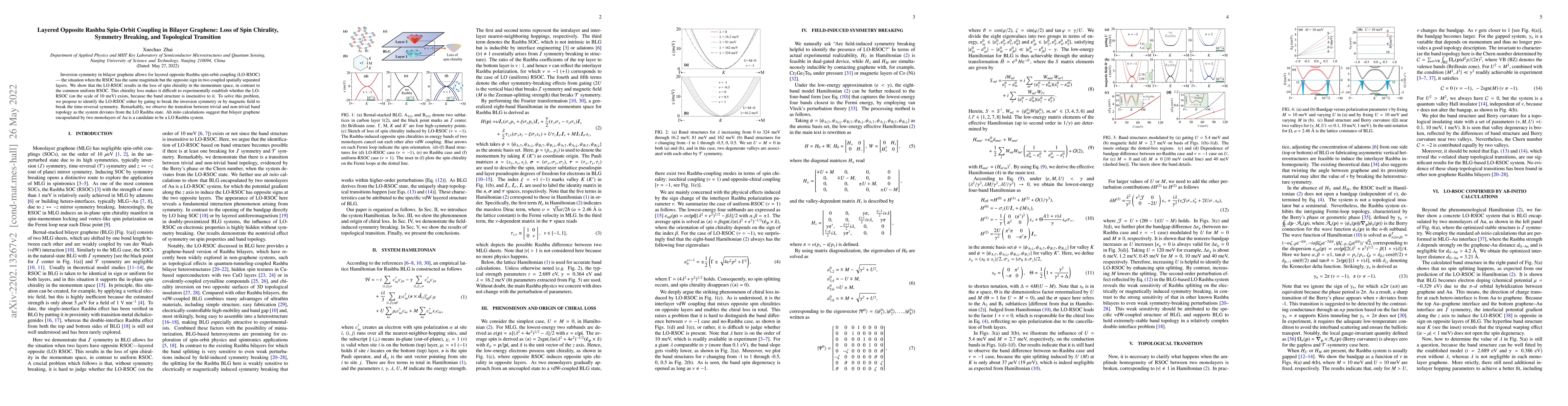Thumbnail for Layered Opposite Rashba Spin-Orbit Coupling in Bilayer Graphene: Loss of
  Spin Chirality, Symmetry Breaking and Topological Transition
