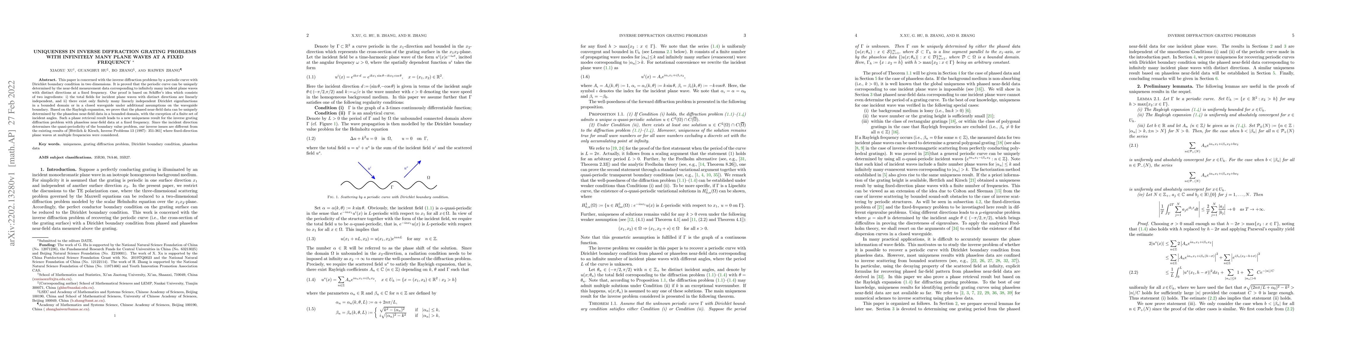 Thumbnail for Uniqueness in inverse diffraction grating problems with infinitely many
  plane waves at a fixed frequency