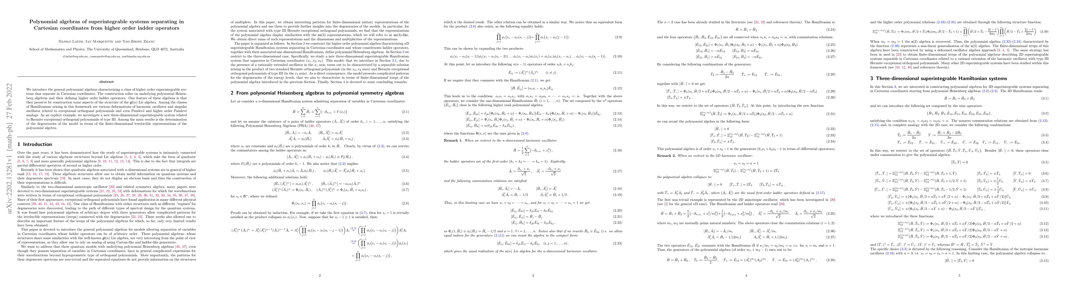 Thumbnail for Polynomial algebras of superintegrable systems separating in Cartesian
  coordinates from higher order ladder operators