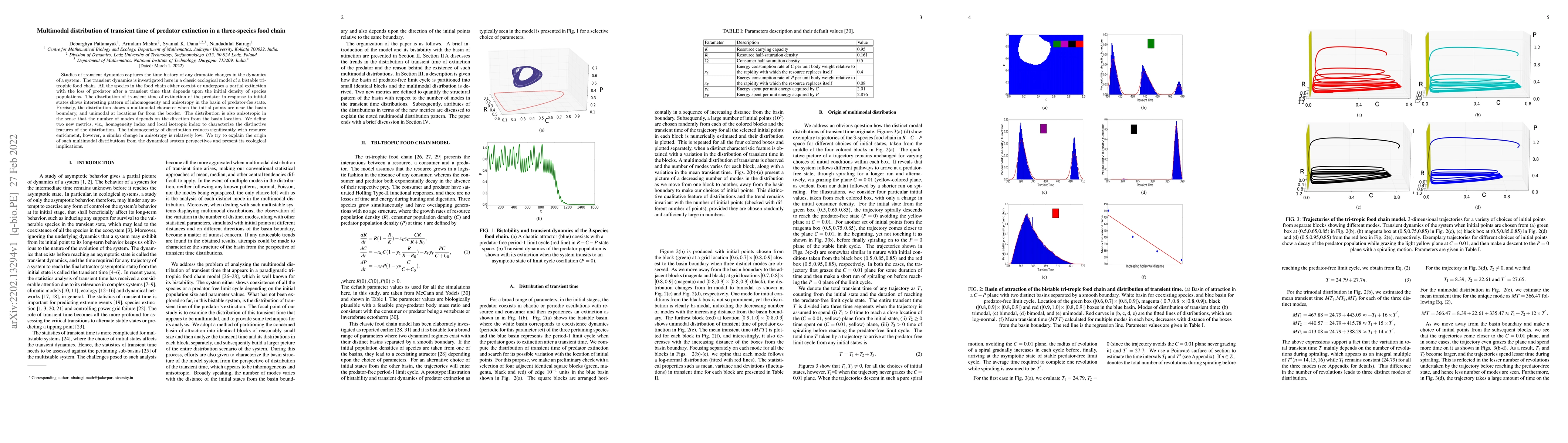 Thumbnail for Multimodal distribution of transient time of predator extinction in a
  three-species food chain