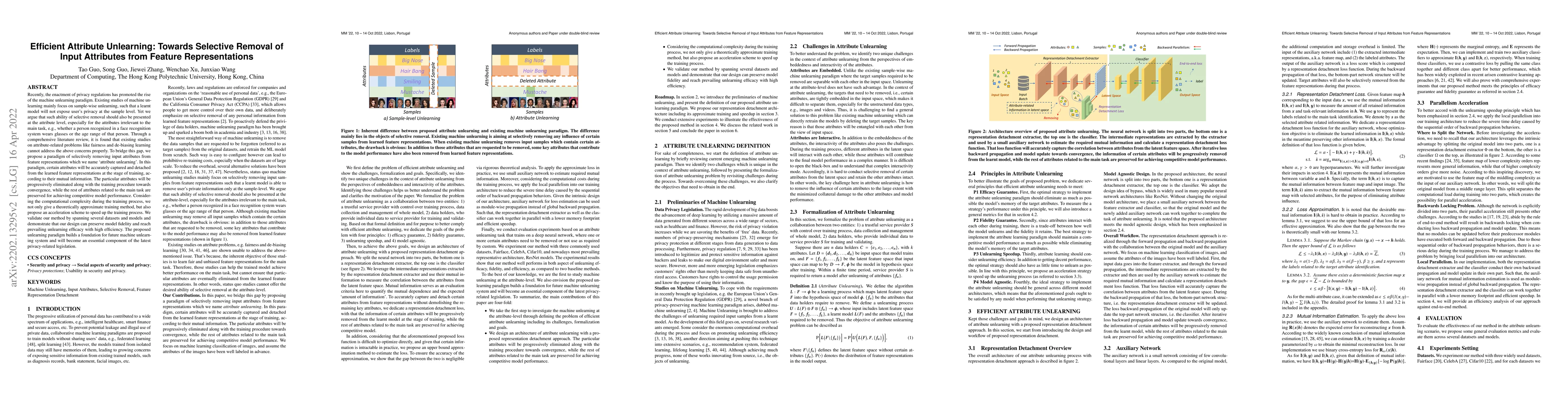 Thumbnail for Efficient Attribute Unlearning: Towards Selective Removal of Input
  Attributes from Feature Representations