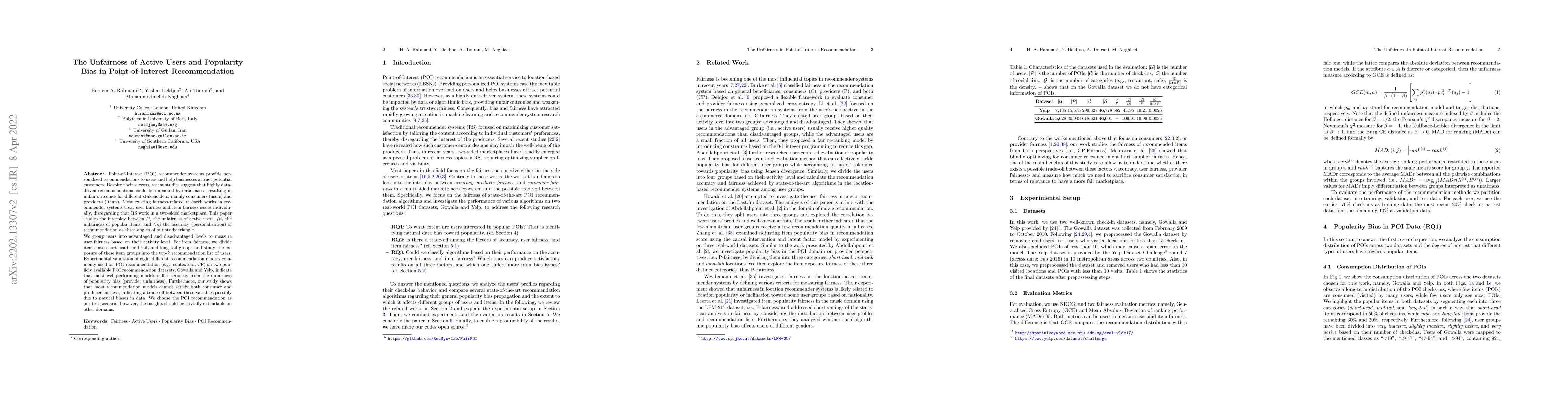 Thumbnail for The Unfairness of Active Users and Popularity Bias in Point-of-Interest
  Recommendation