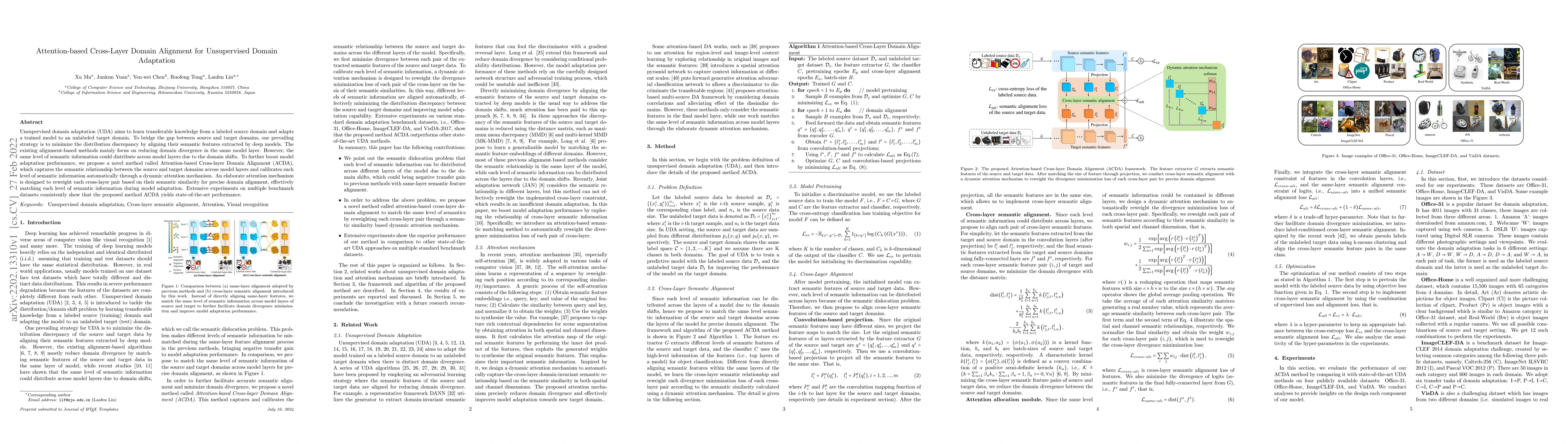 Thumbnail for Attention-based Cross-Layer Domain Alignment for Unsupervised Domain
  Adaptation