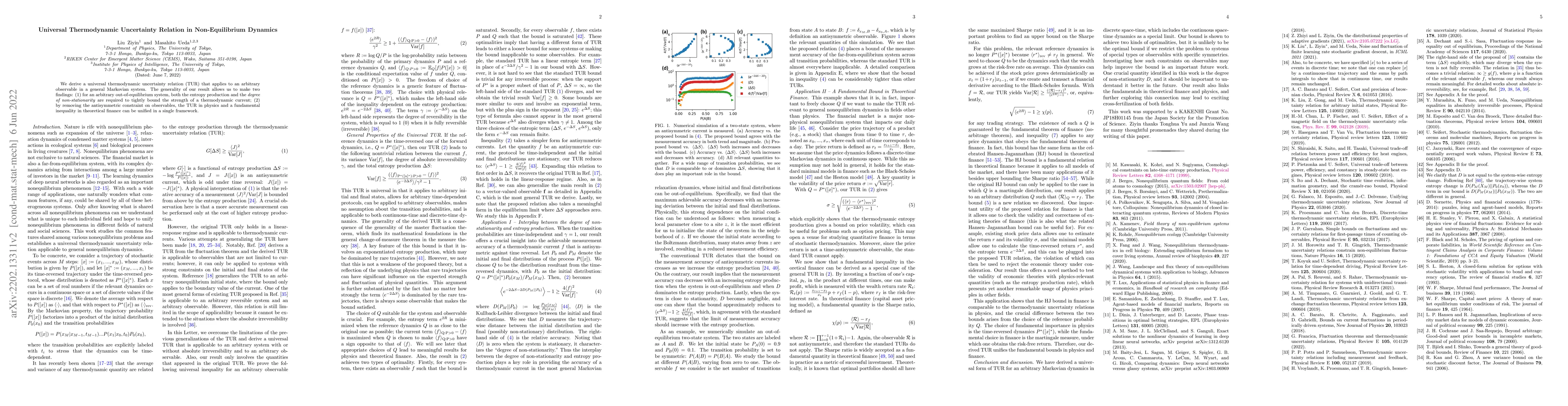 Thumbnail for Universal Thermodynamic Uncertainty Relation in Non-Equilibrium Dynamics