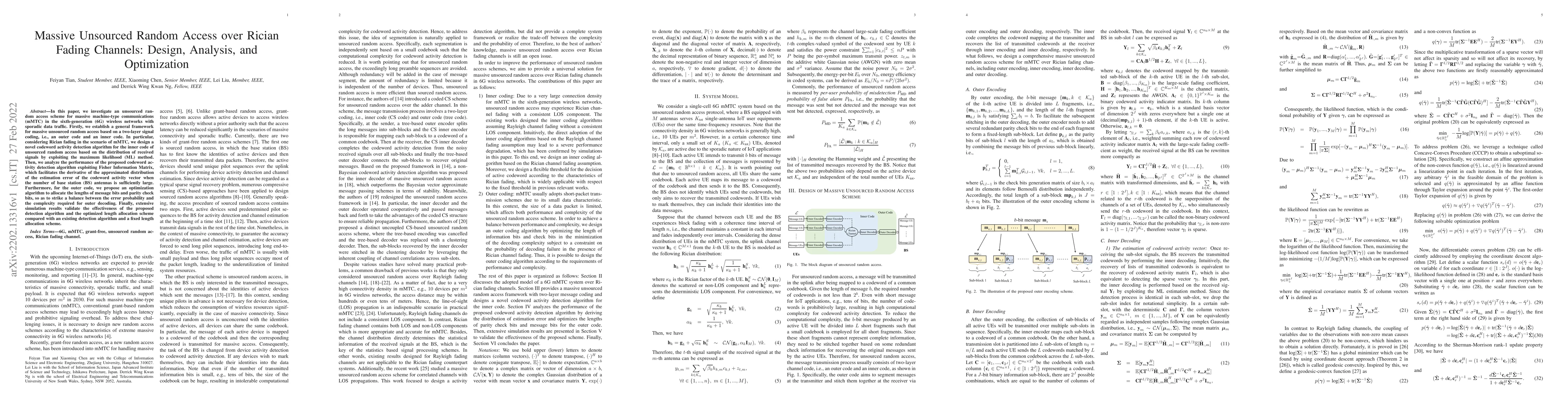 Thumbnail for Massive Unsourced Random Access over Rician Fading Channels: Design,
  Analysis, and Optimization