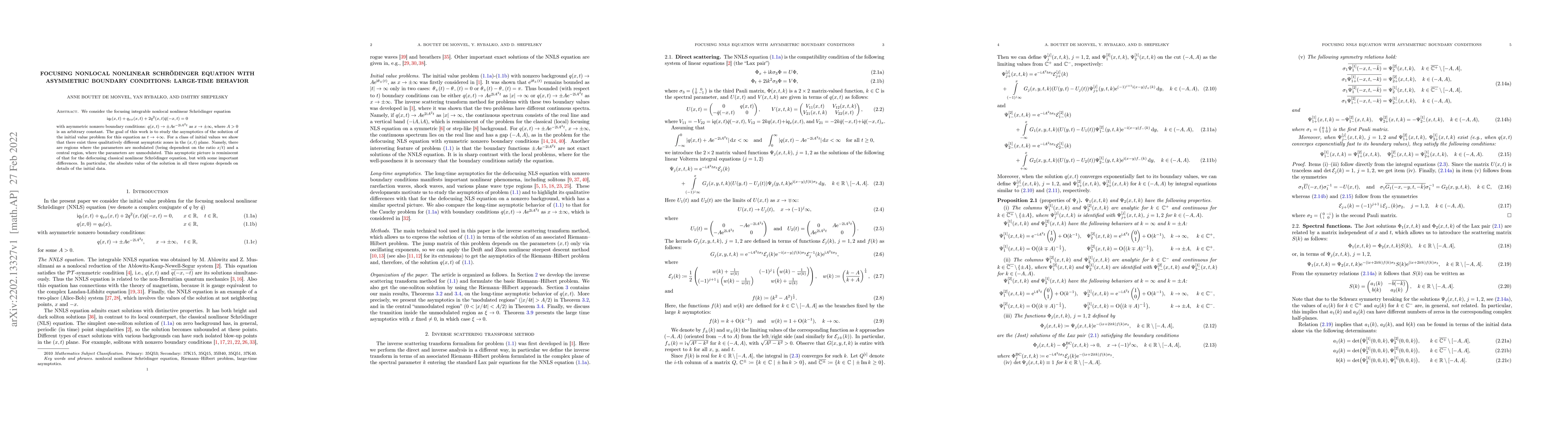 Thumbnail for Focusing nonlocal nonlinear Schr\"odinger equation with asymmetric
  boundary conditions: large-time behavior