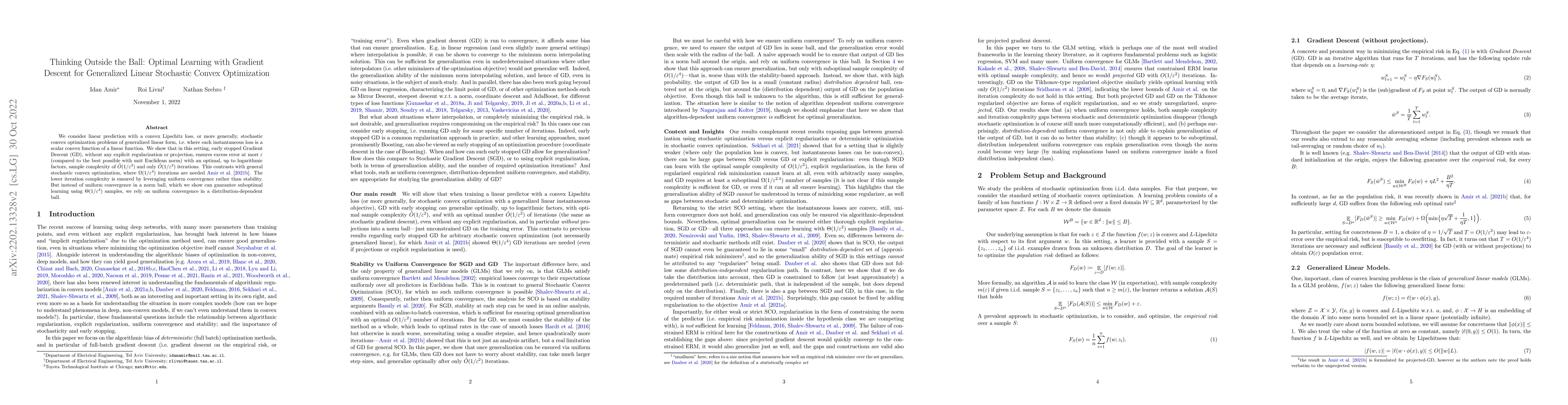 Thumbnail for Thinking Outside the Ball: Optimal Learning with Gradient Descent for
  Generalized Linear Stochastic Convex Optimization