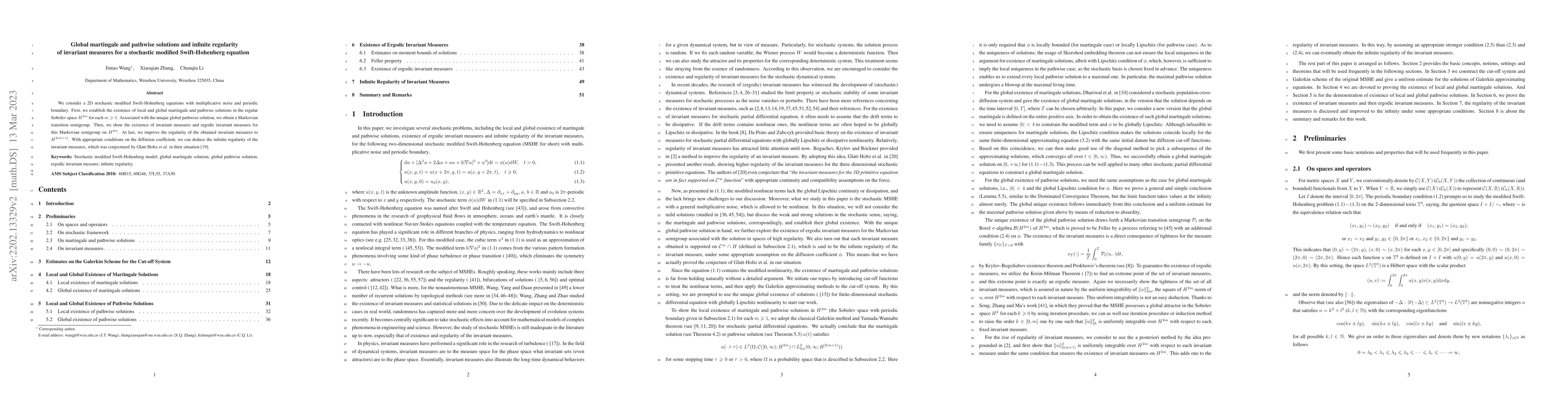 Thumbnail for Global martingale and pathwise solutions and infinite regularity of
  invariant measures for a stochastic modified Swift-Hohenberg equation