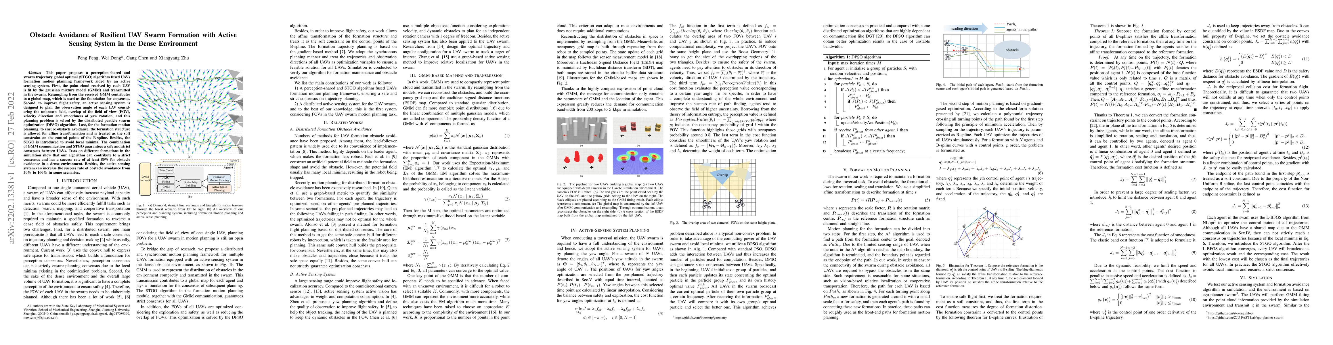 Thumbnail for Obstacle Avoidance of Resilient UAV Swarm Formation with Active Sensing
  System in the Dense Environment