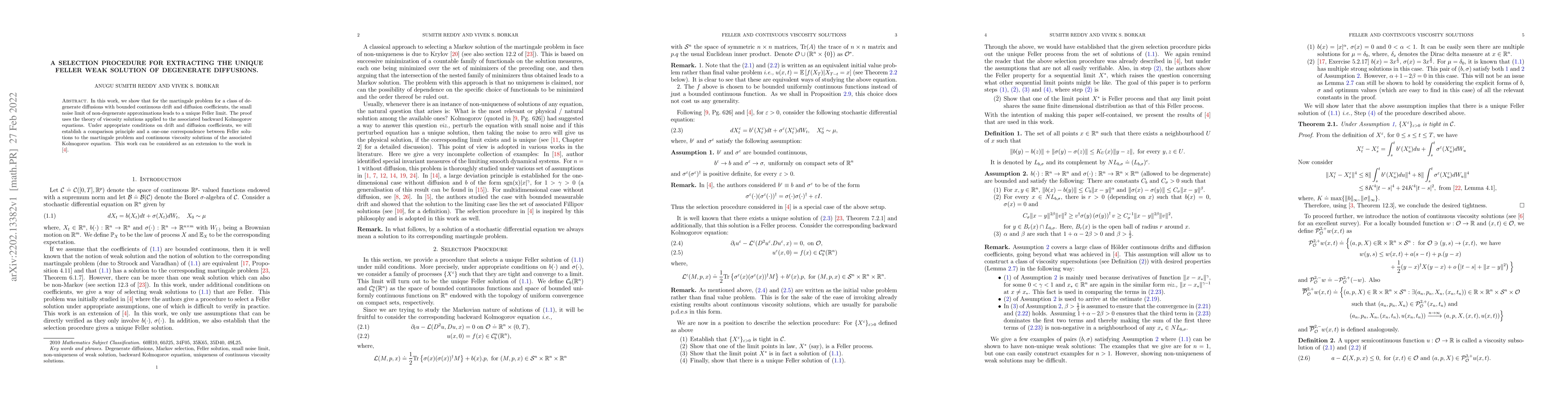 Thumbnail for A selection procedure for extracting the unique Feller weak solution of
  degenerate diffusions