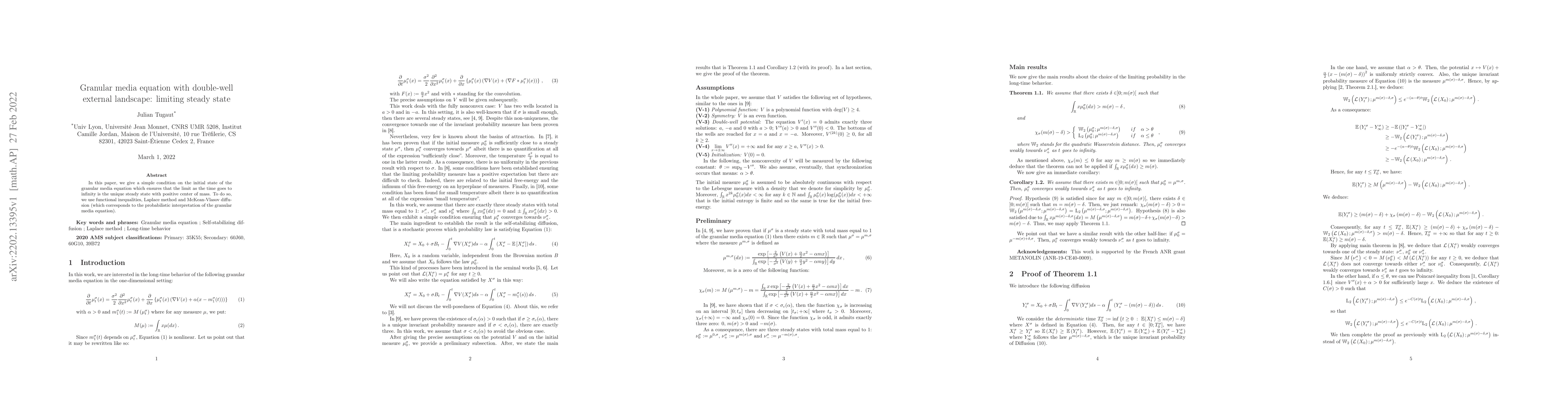 Thumbnail for Granular media equation with double-well external landscape: limiting
  steady state