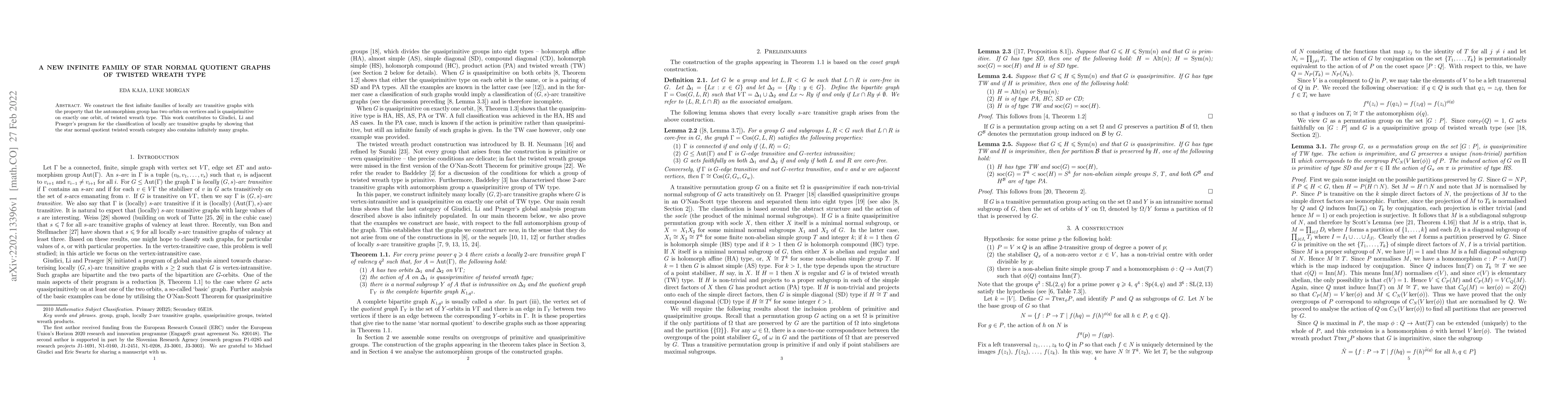 Thumbnail for A new infinite family of star normal quotient graphs of twisted wreath
  type