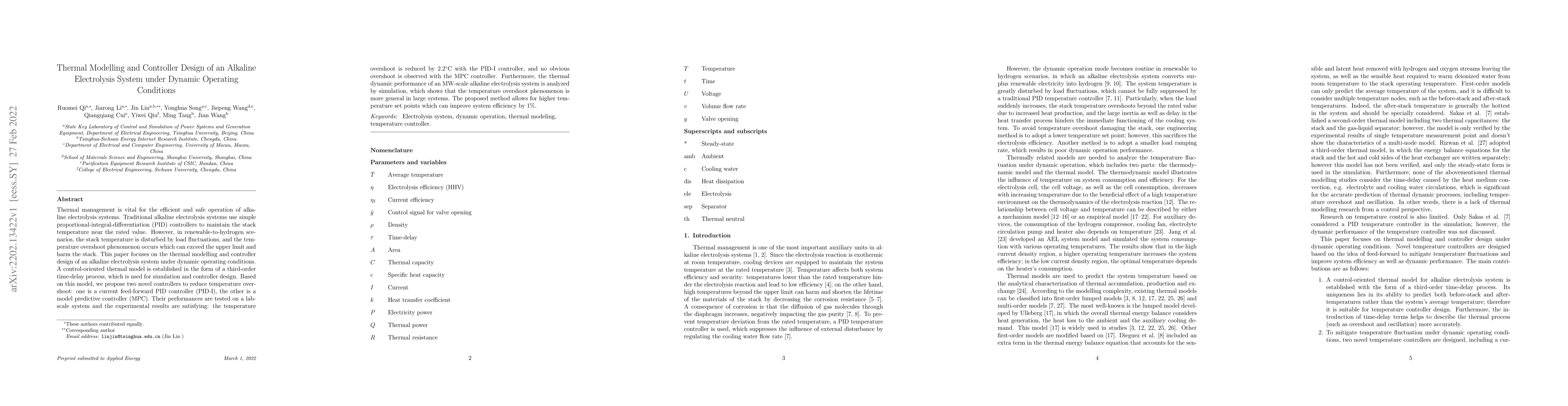 Thumbnail for Thermal Modelling and Controller Design of an Alkaline Electrolysis
  System under Dynamic Operating Conditions