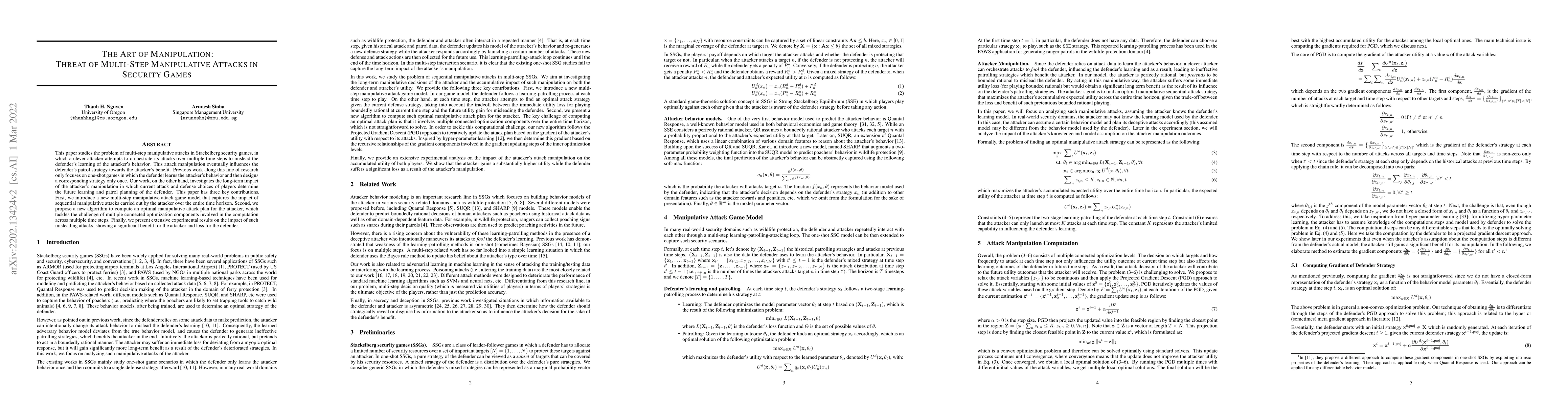 Thumbnail for The Art of Manipulation: Threat of Multi-Step Manipulative Attacks in
  Security Games