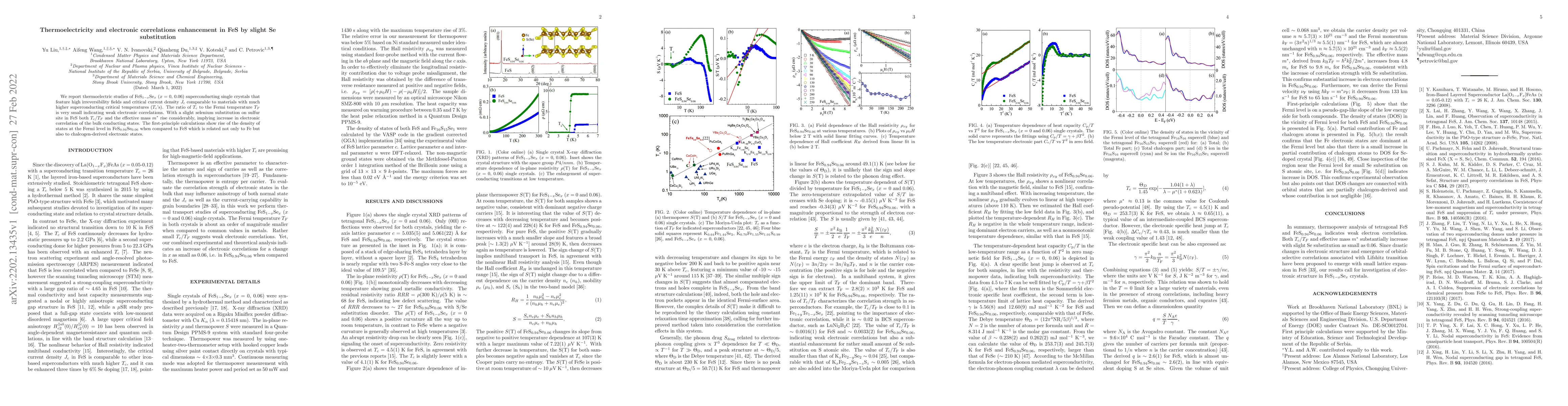 Thumbnail for Thermoelectricity and electronic correlations enhancement in FeS by
  slight Se substitution