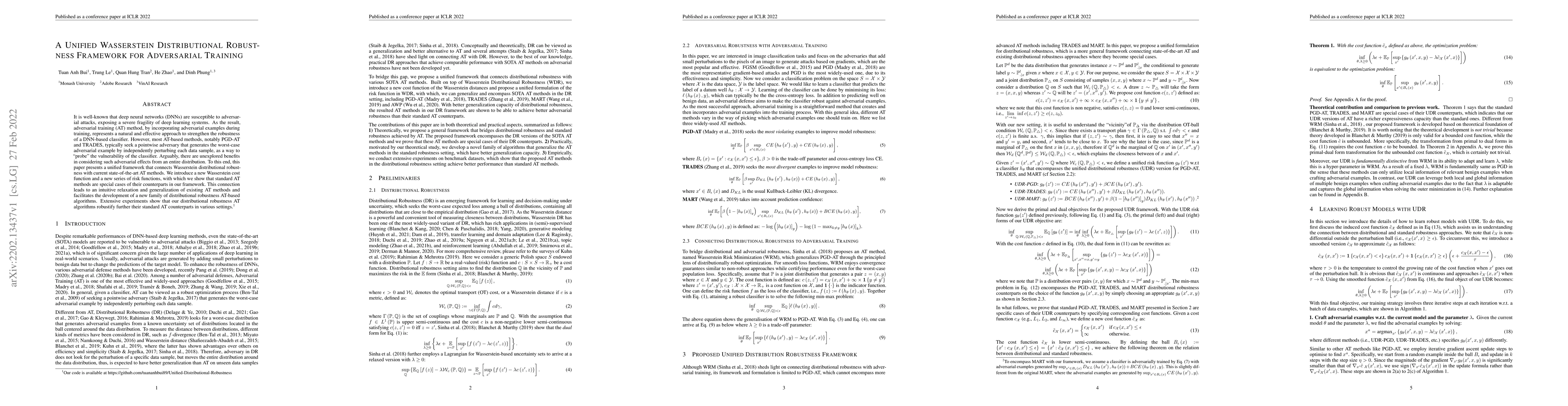 Thumbnail for A Unified Wasserstein Distributional Robustness Framework for
  Adversarial Training