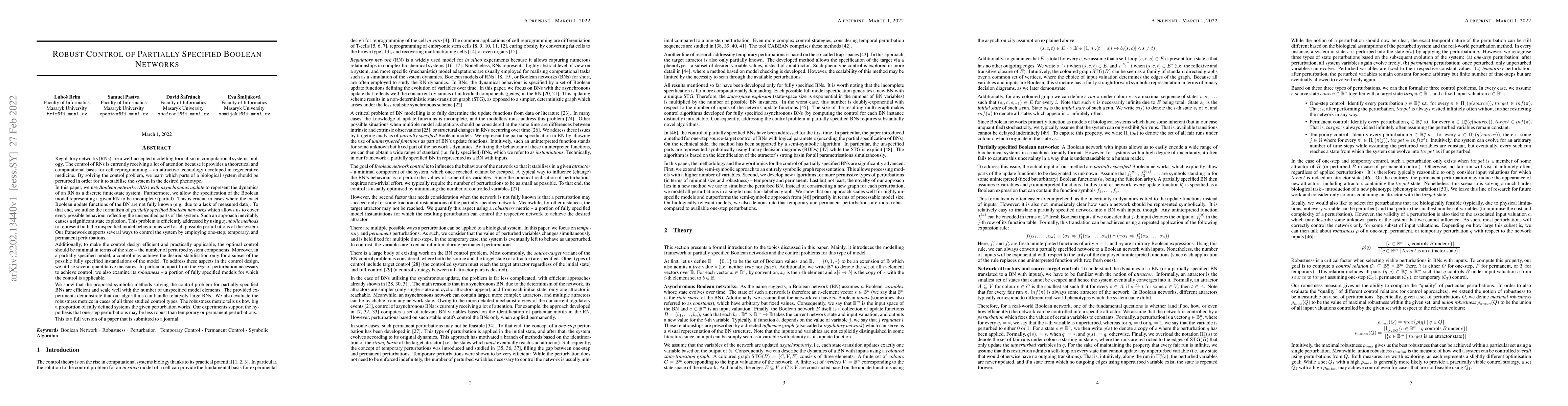 Thumbnail for Robust Control of Partially Specified Boolean Networks
