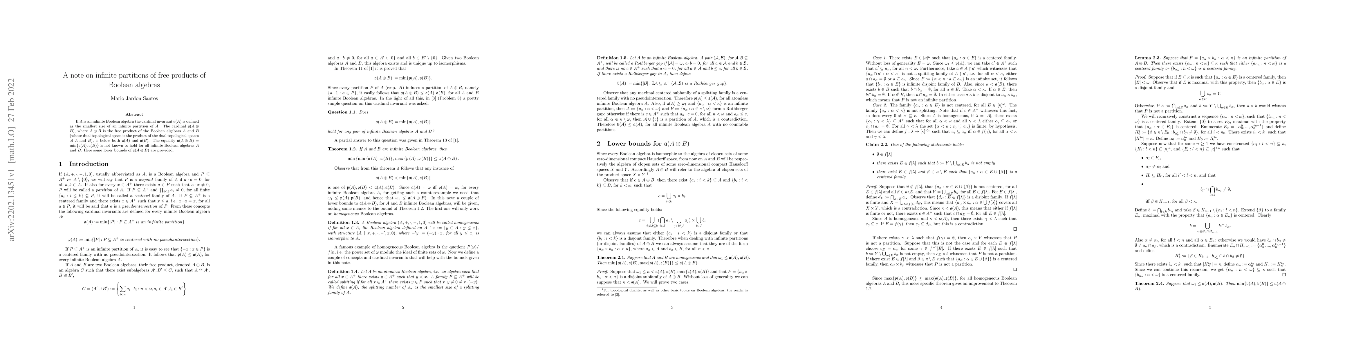 Thumbnail for A note on infinite partitions of free products of Boolean algebras