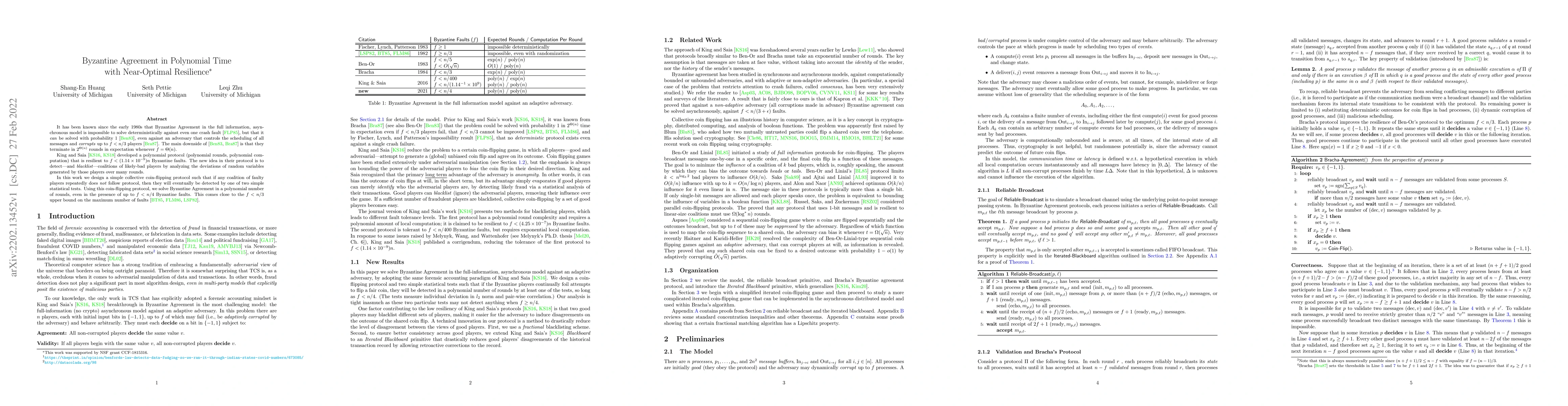Thumbnail for Byzantine Agreement in Polynomial Time with Near-Optimal Resilience