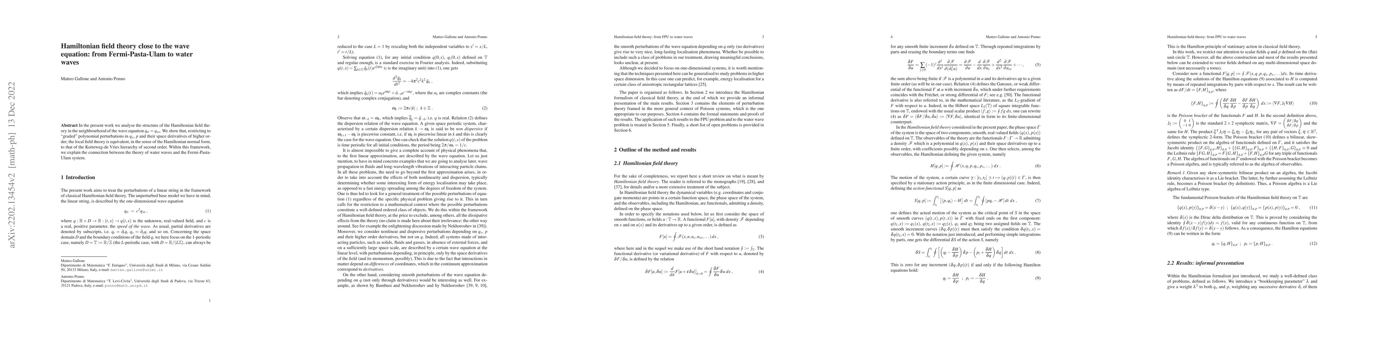 Thumbnail for Hamiltonian field theory close to the wave equation: from
  Fermi-Pasta-Ulam to water waves