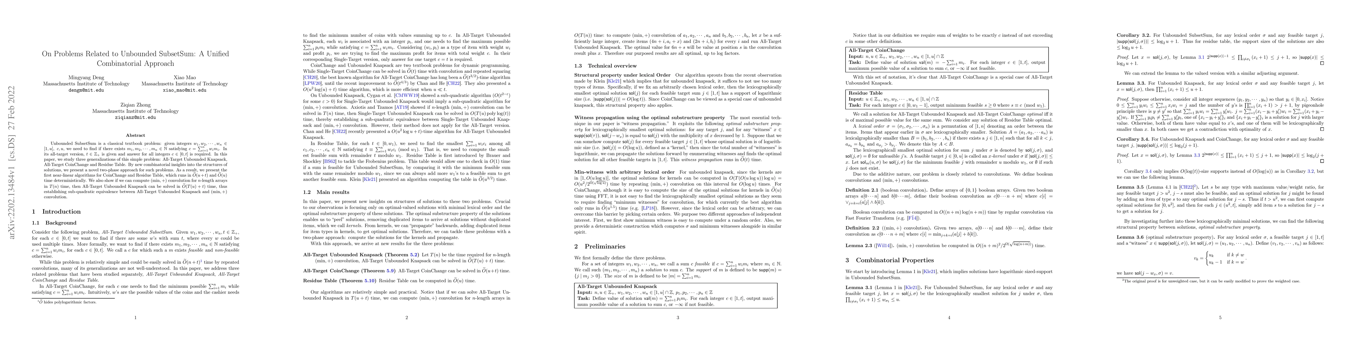 Thumbnail for On Problems Related to Unbounded SubsetSum: A Unified Combinatorial
  Approach