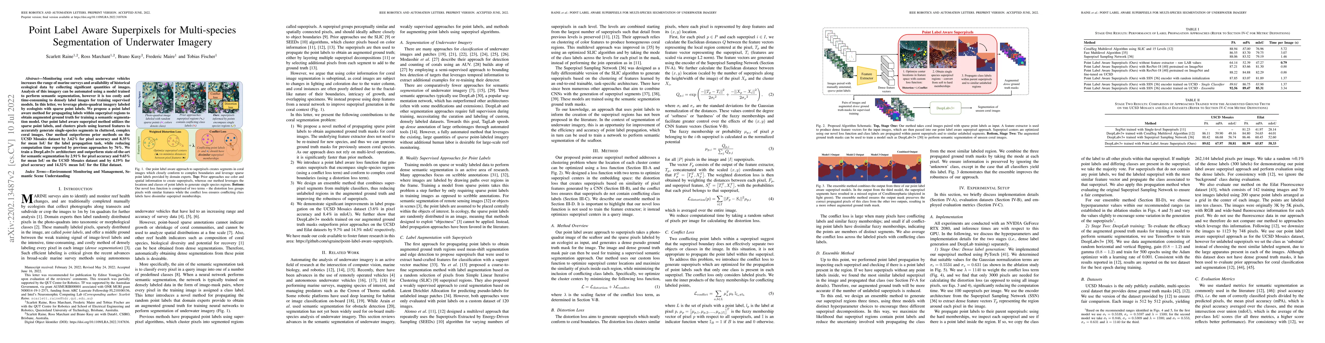 Thumbnail for Point Label Aware Superpixels for Multi-species Segmentation of
  Underwater Imagery
