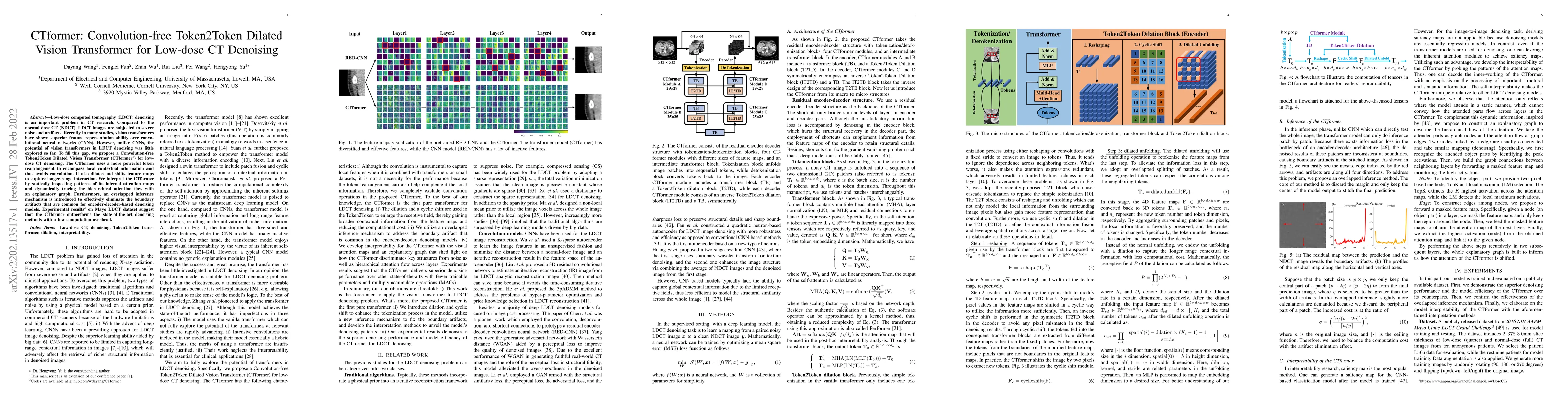 Thumbnail for CTformer: Convolution-free Token2Token Dilated Vision Transformer for
  Low-dose CT Denoising