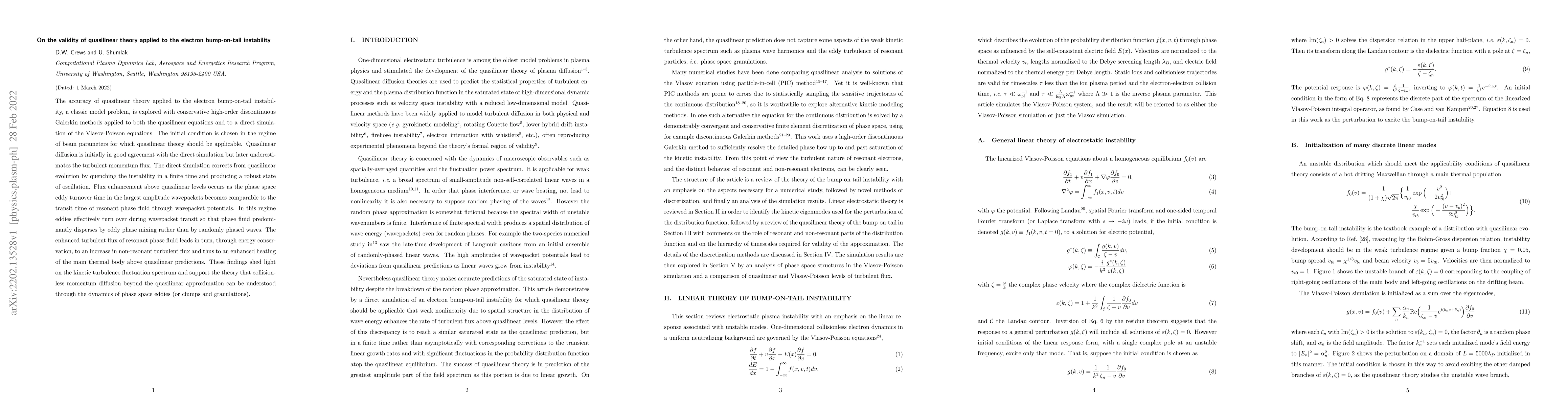 Thumbnail for On the validity of quasilinear theory applied to the electron
  bump-on-tail instability