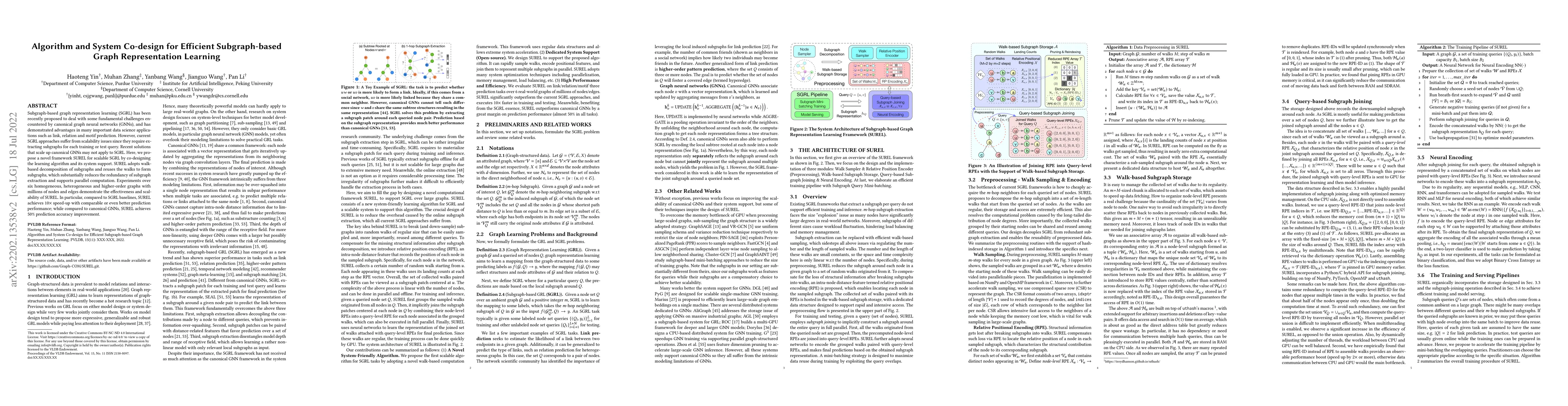 Thumbnail for Algorithm and System Co-design for Efficient Subgraph-based Graph
  Representation Learning