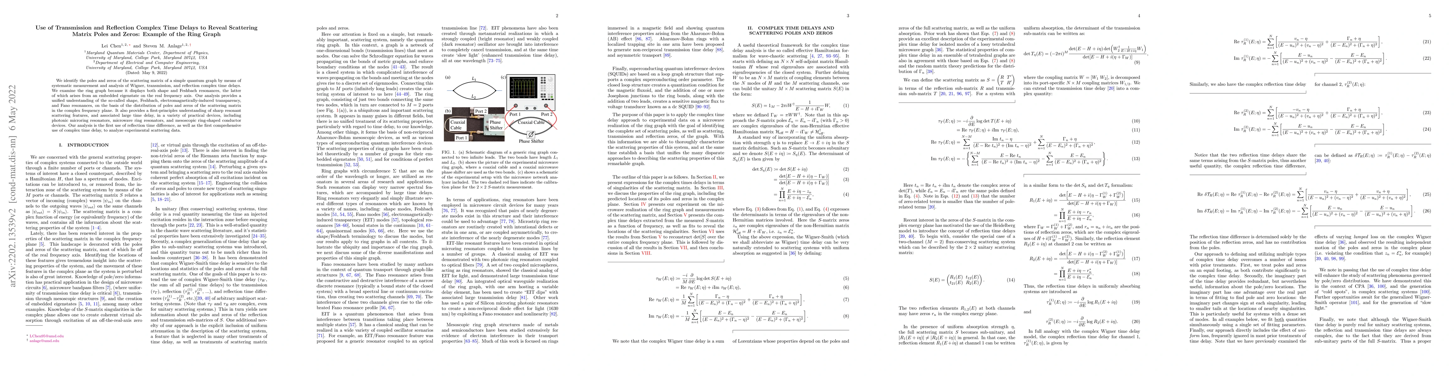Thumbnail for Use of Transmission and Reflection Complex Time Delays to Reveal
  Scattering Matrix Poles and Zeros: Example of the Ring Graph