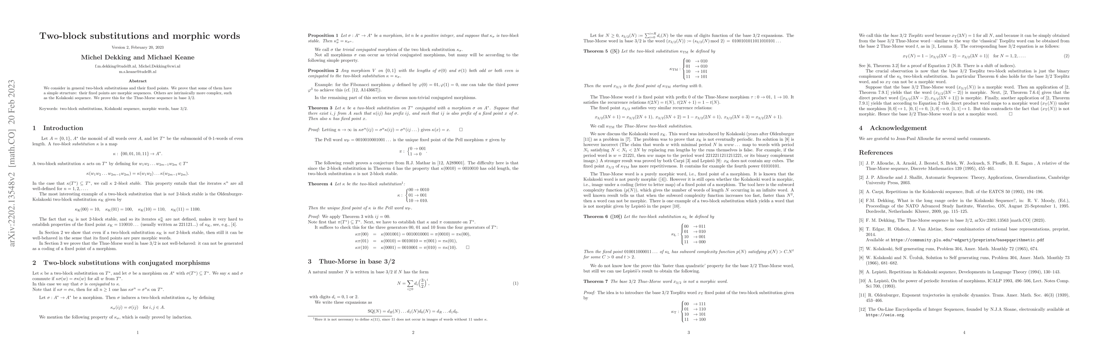Thumbnail for Two-block substitutions and morphic words