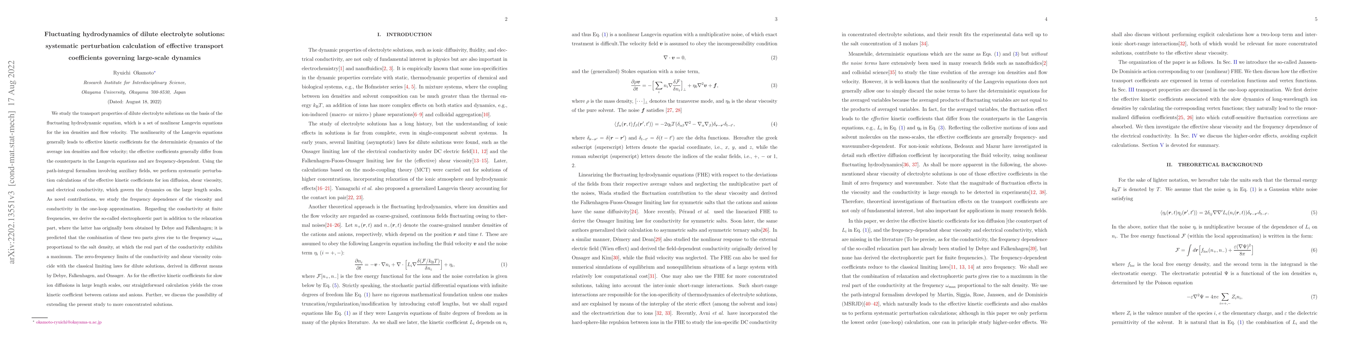Thumbnail for Fluctuating hydrodynamics of dilute electrolyte solutions: systematic
  perturbation calculation of effective transport coefficients governing
  large-scale dynamics