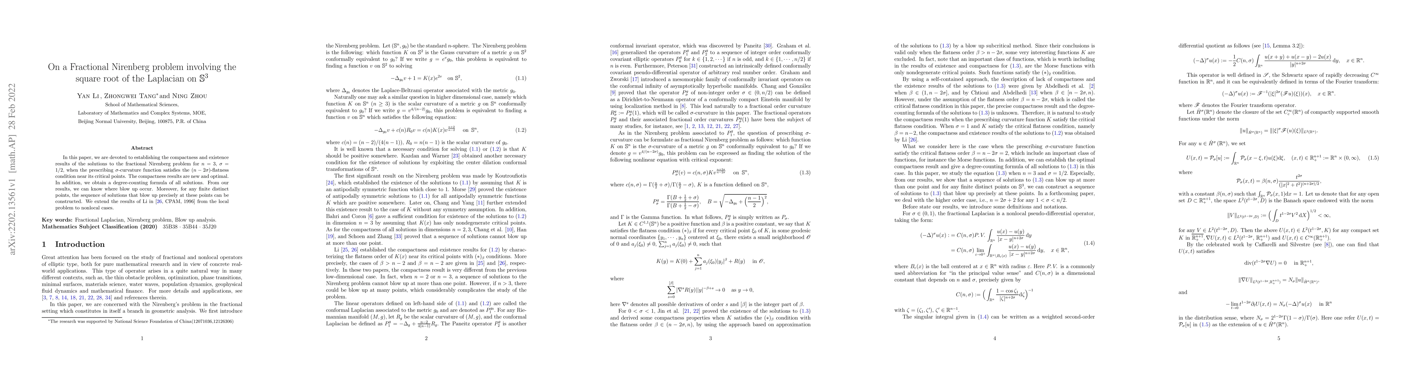 Thumbnail for On a Fractional Nirenberg problem involving the square root of the
  Laplacian on $\mathbb{S}^{3}$