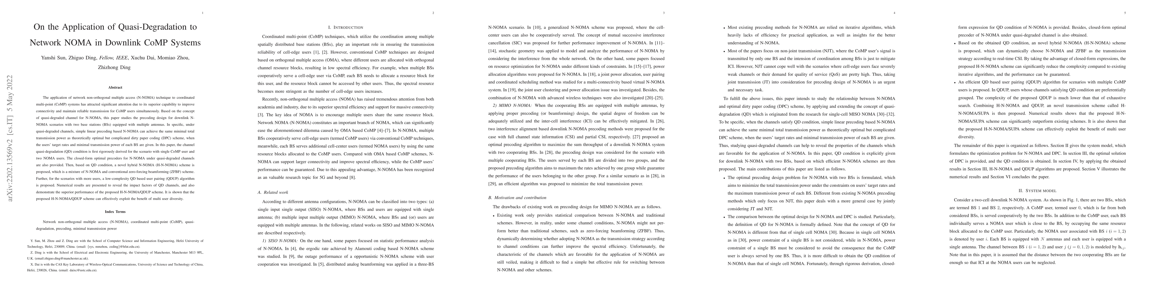 Thumbnail for On the Application of Quasi-Degradation to Network NOMA in Downlink CoMP
  Systems